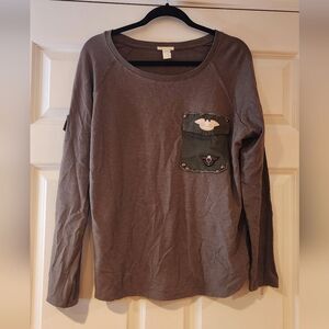 Forever 21 military green long sleeve top M
